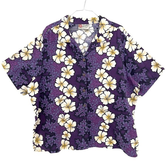Vintage Hilo Hattie Mens Purple Floral Hawaiian Shirt Bark Cloth Big & Tall 3XL